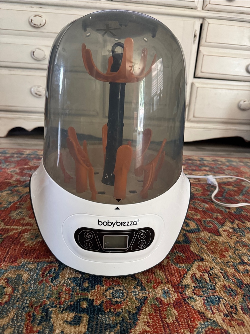 Baby Brezza Bottle Sterilizer & Drying Rack - White with Orange Pegs